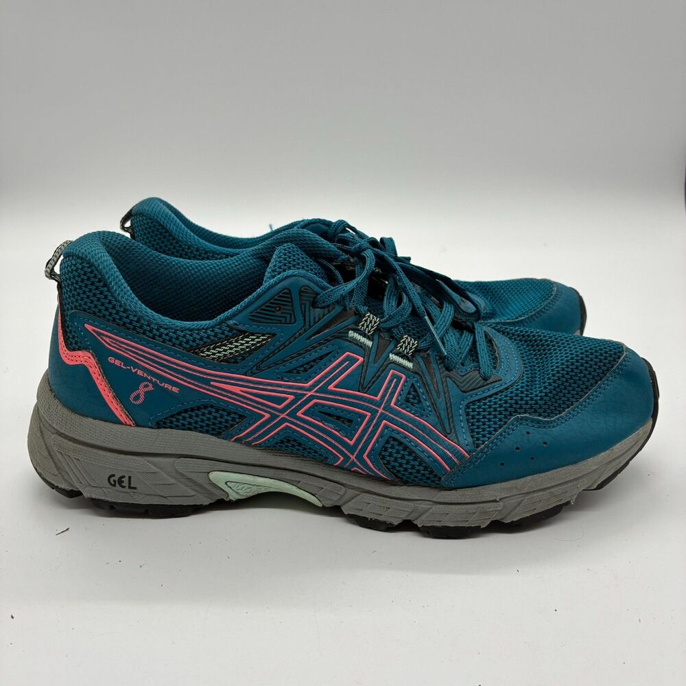 ASICS Gel-Venture 8 Womens Size 8.5 Teal Coral Trail Running Shoes No Insoles